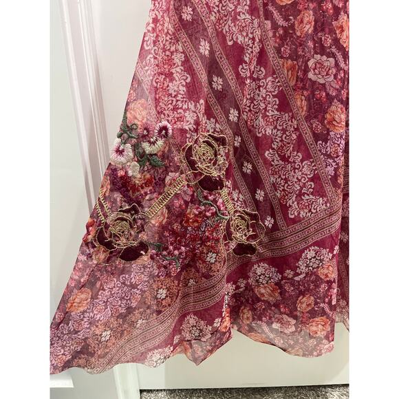 Johnny Was Cardinal Mesh Long Sleeve Embroidered Dress Sz M - Picture 9 of 13